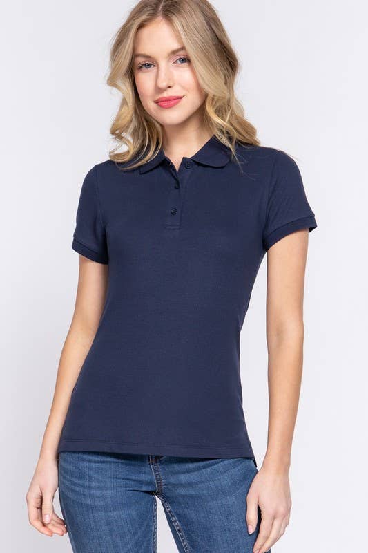 Active Basic | Active USA - Short Sleeve Classic Pique Polo Top: Nvy-Navy / M