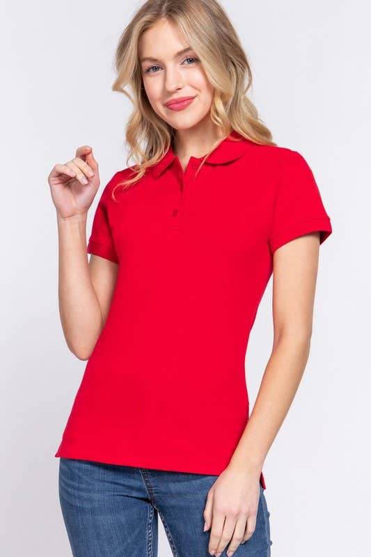 Active Basic | Active USA - Short Sleeve Classic Pique Polo Top: Red-Red / M