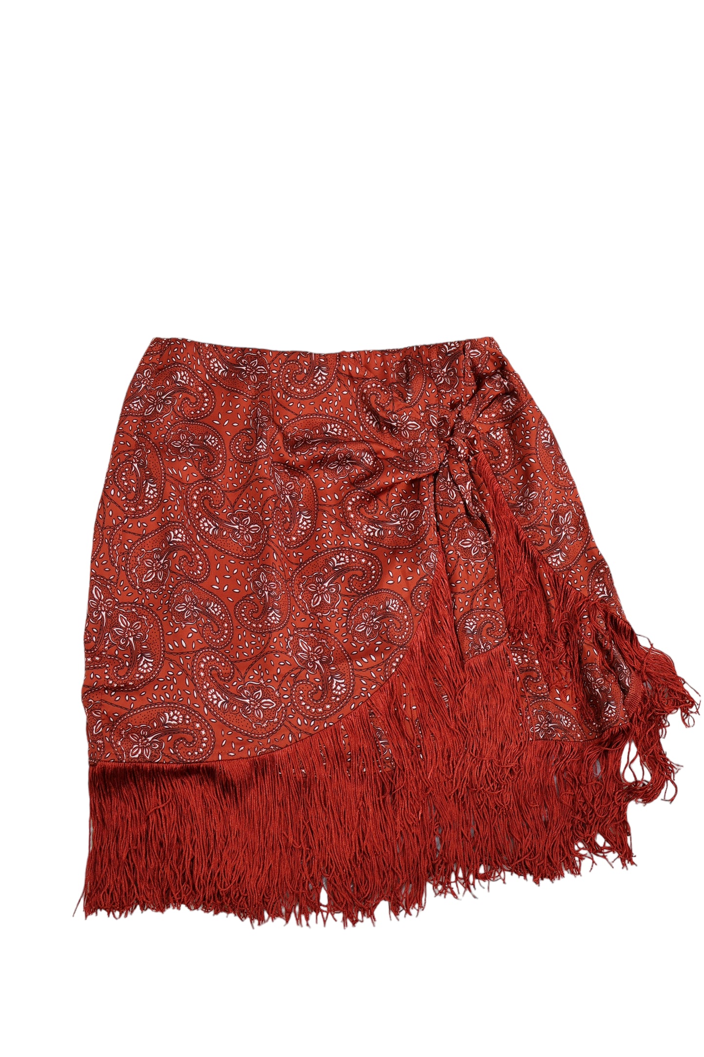 Paisley print fringe skirt