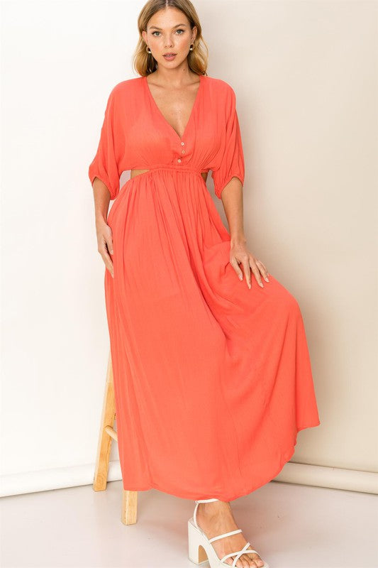 LOVE ALLURE CUTOUT BUTTON-DETAIL MAXI DRESS