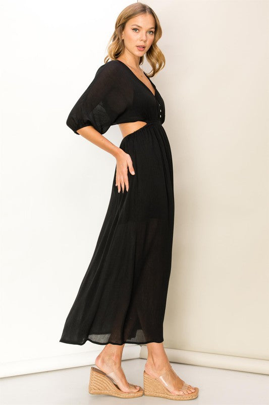 LOVE ALLURE CUTOUT BUTTON-DETAIL MAXI DRESS