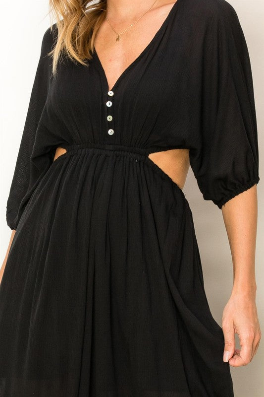 LOVE ALLURE CUTOUT BUTTON-DETAIL MAXI DRESS