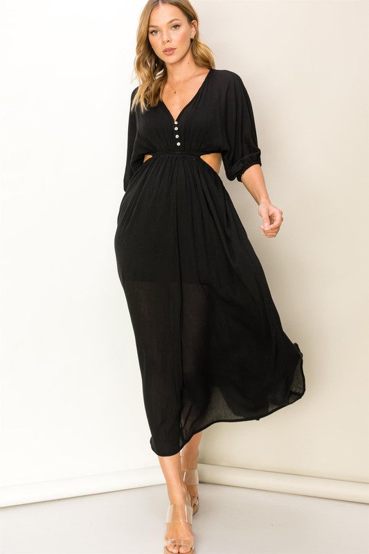 LOVE ALLURE CUTOUT BUTTON-DETAIL MAXI DRESS